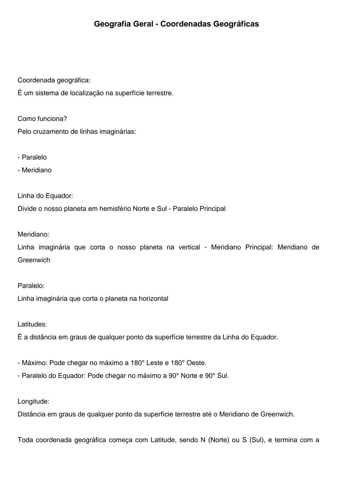 # Geografia Geral - Coordenadas Geográficas
Coordenada geográfica:
É um sistema de localização na superfície terrestre.
Como funciona?
Pel