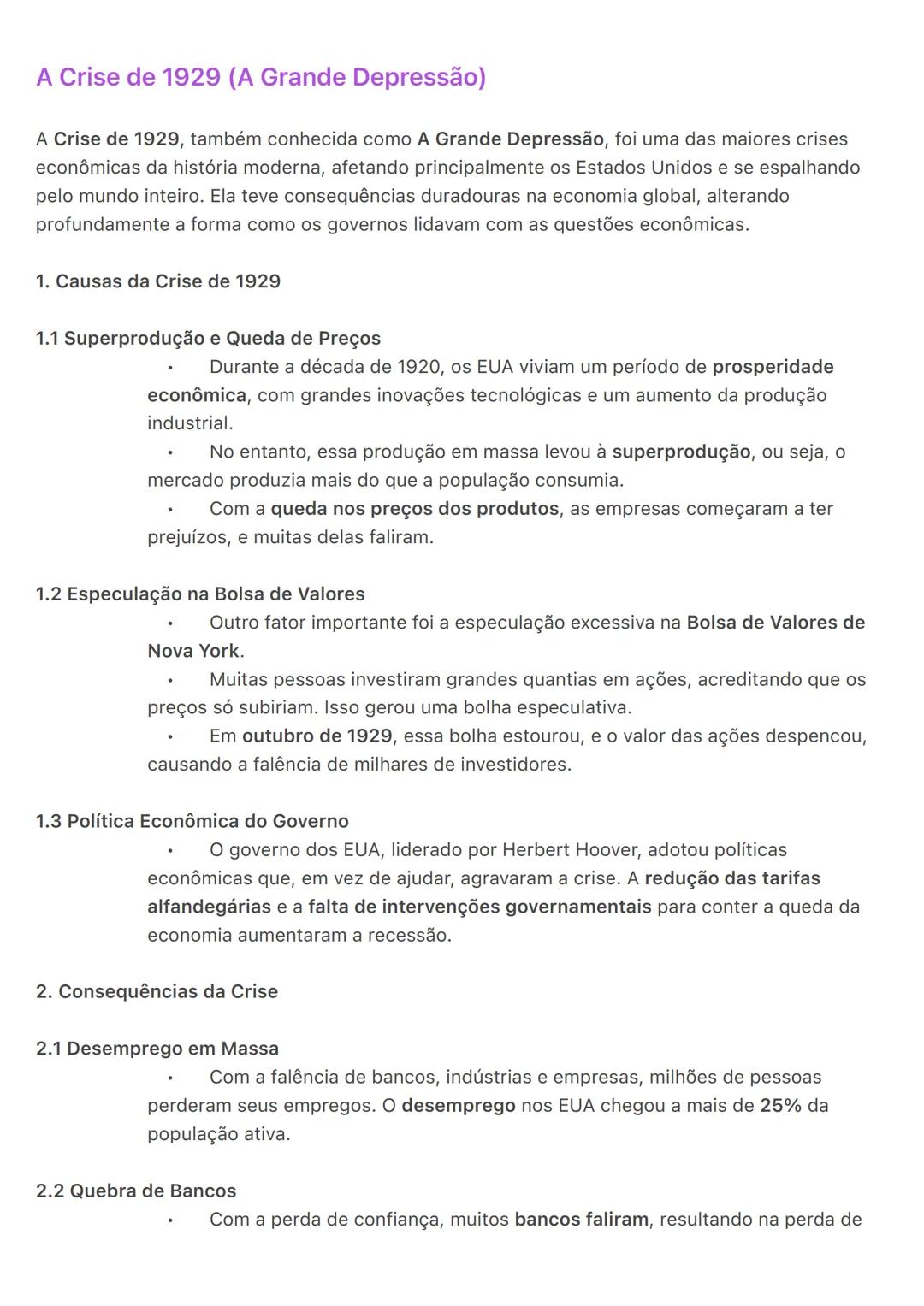 # A Crise de 1929 (A Grande Depressão)
A Crise de 1929, também conhecida como A Grande Depressão, foi uma das maiores crises
econômicas da