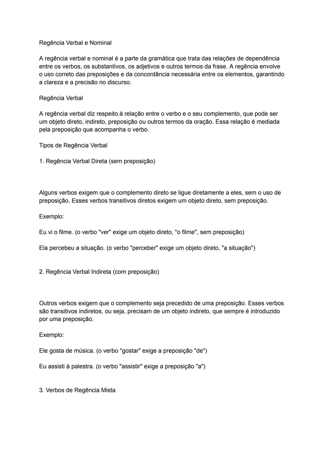 # Regência Verbal e Nominal
A regência verbal e nominal é a parte da gramática que trata das relações de dependência
entre os verbos, os su
