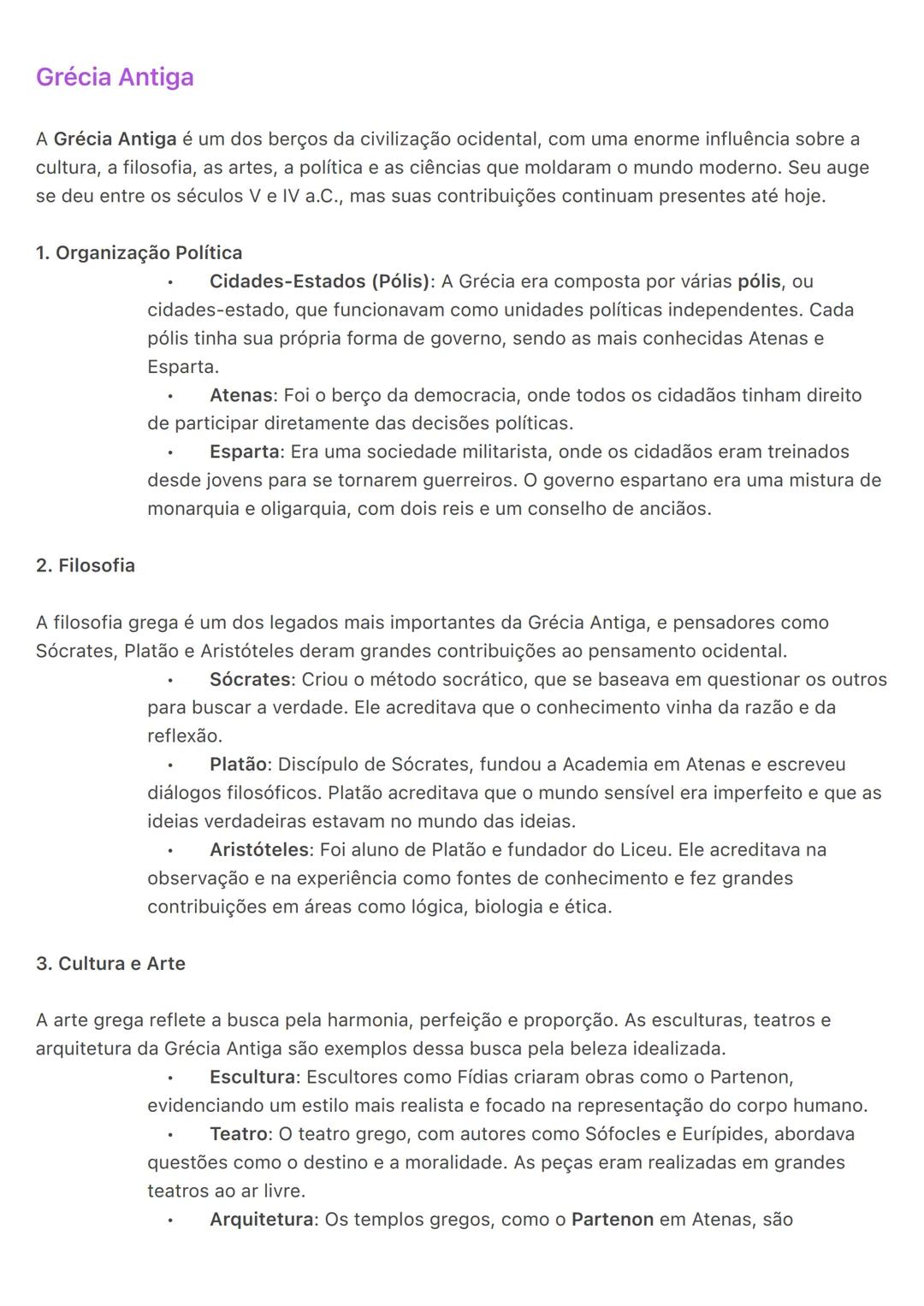 # Grécia Antiga
A Grécia Antiga é um dos berços da civilização ocidental, com uma enorme influência sobre a
cultura, a filosofia, as artes,