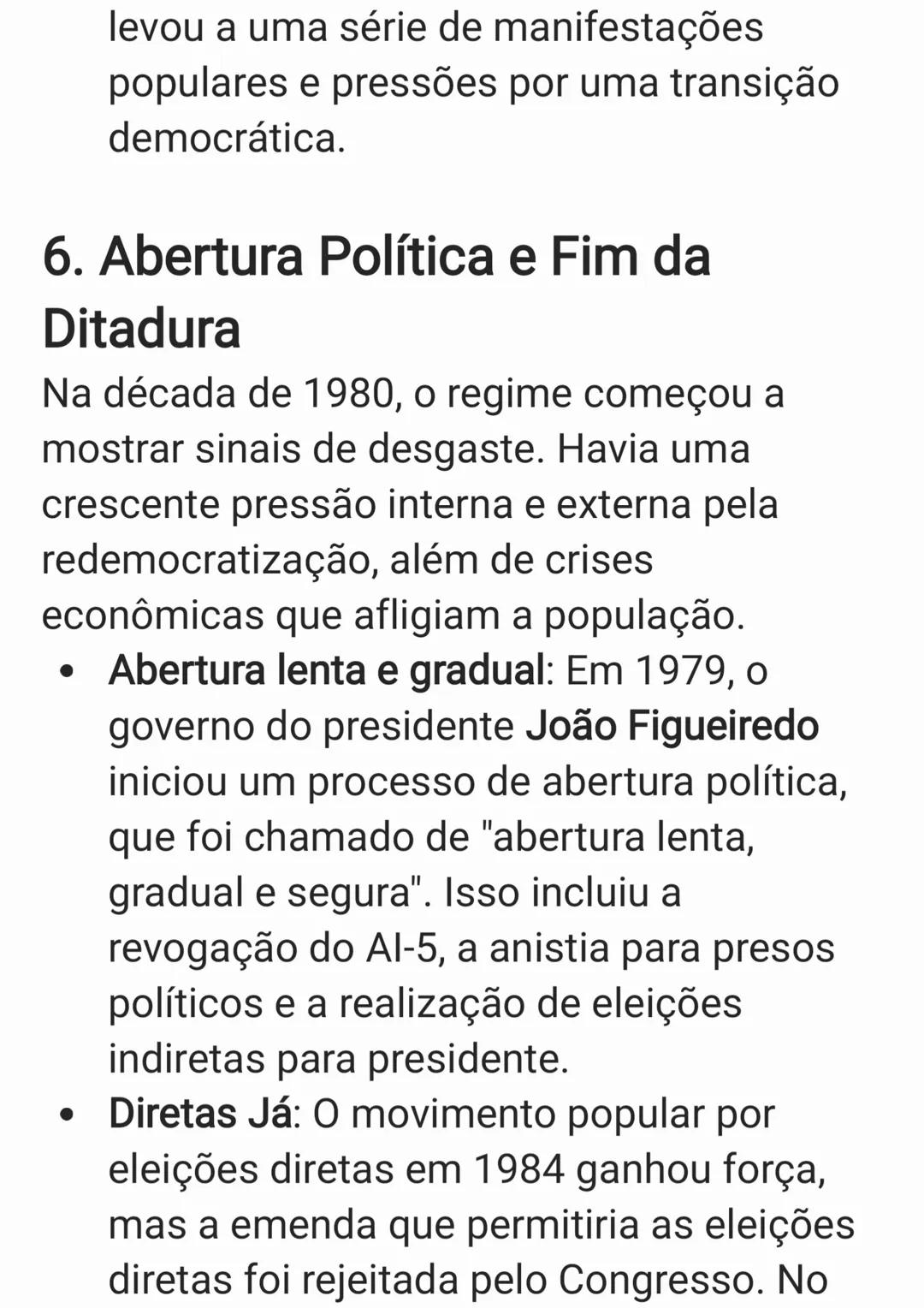 A Ditadura Militar no Brasil foi um período
autoritário que durou de 1964 a 1985, quando
os militares assumiram o controle do país
após um g