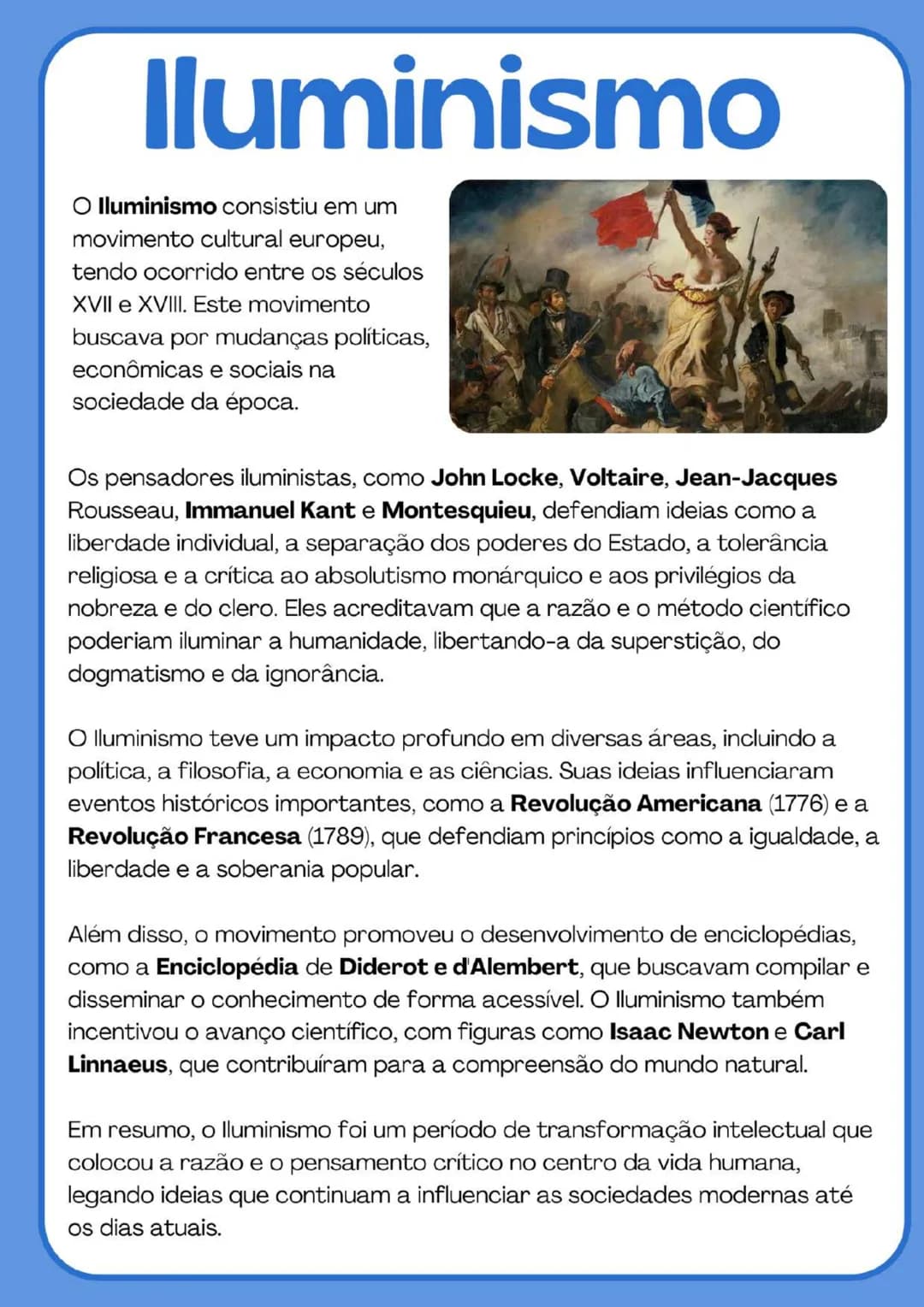 # Iluminismo
O Iluminismo consistiu em um
movimento cultural europeu,
tendo ocorrido entre os séculos
XVII e XVIII. Este movimento
buscava
