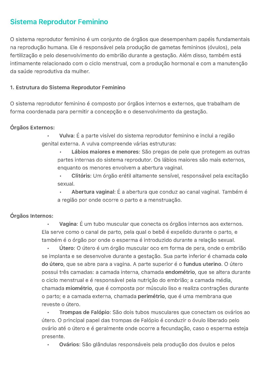 Sistema Reprodutor Feminino