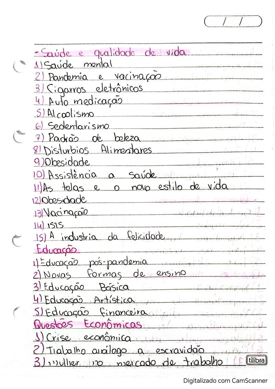 02/11/24
Redação - Ferranda Fesco laulão de vespera)
(Questões sociais, políticas, econômicas. e culturais
Questões ambientais.
• Questões