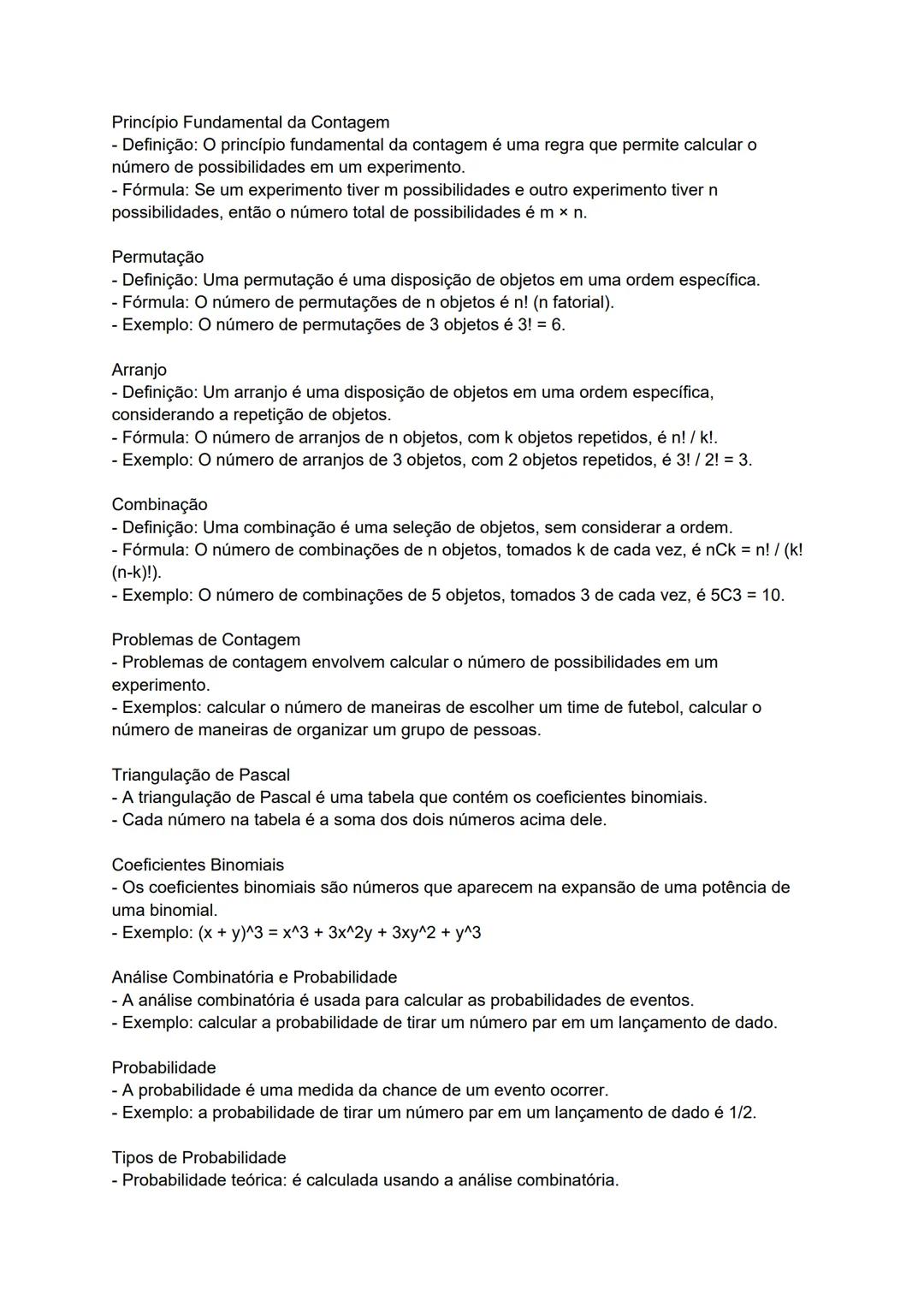 --- OCR Start ---
Princípio Fundamental da Contagem
- Definição: O princípio fundamental da contagem é uma regra que permite calcular o
núme