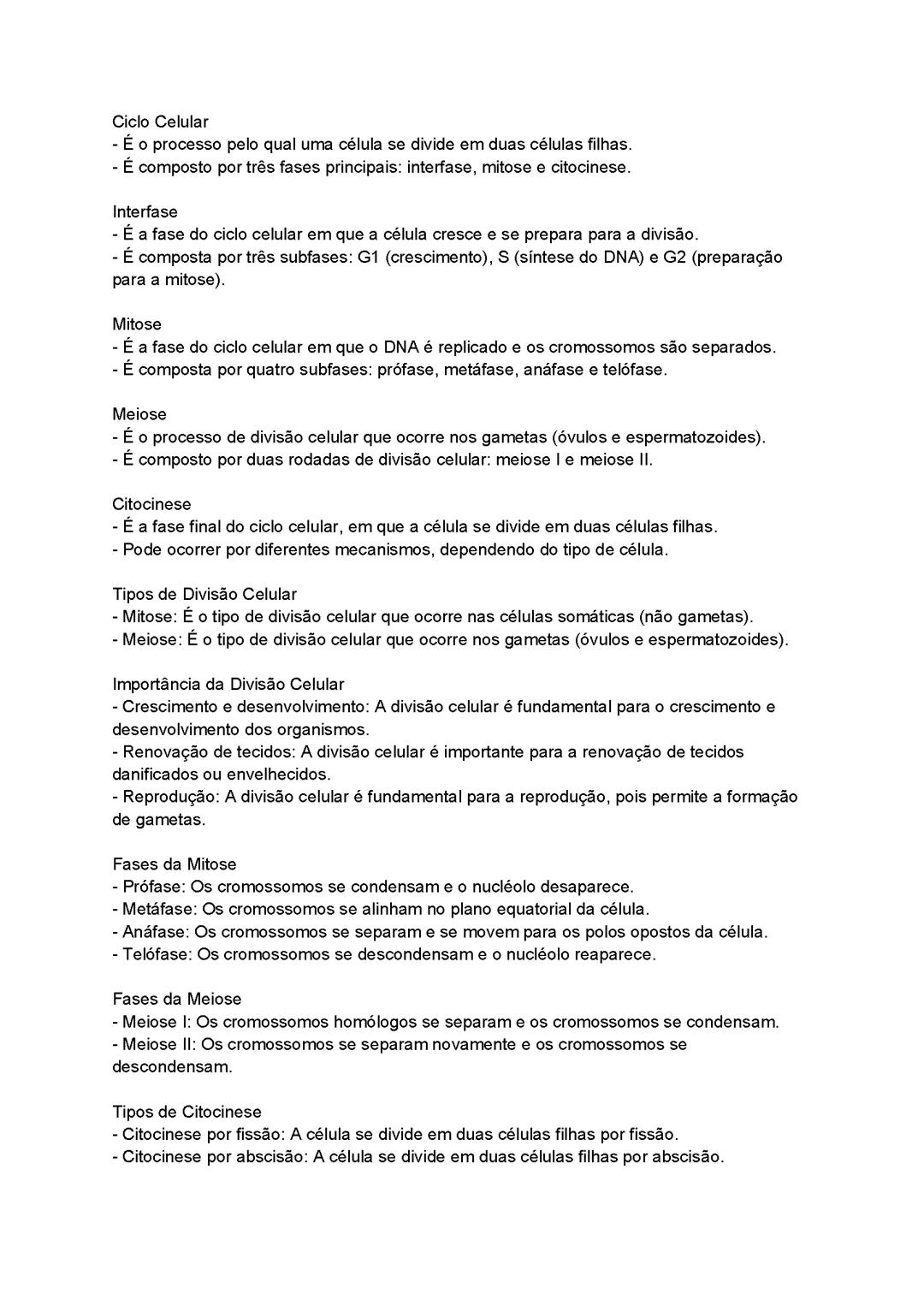 Ciclo e Divisão Celular