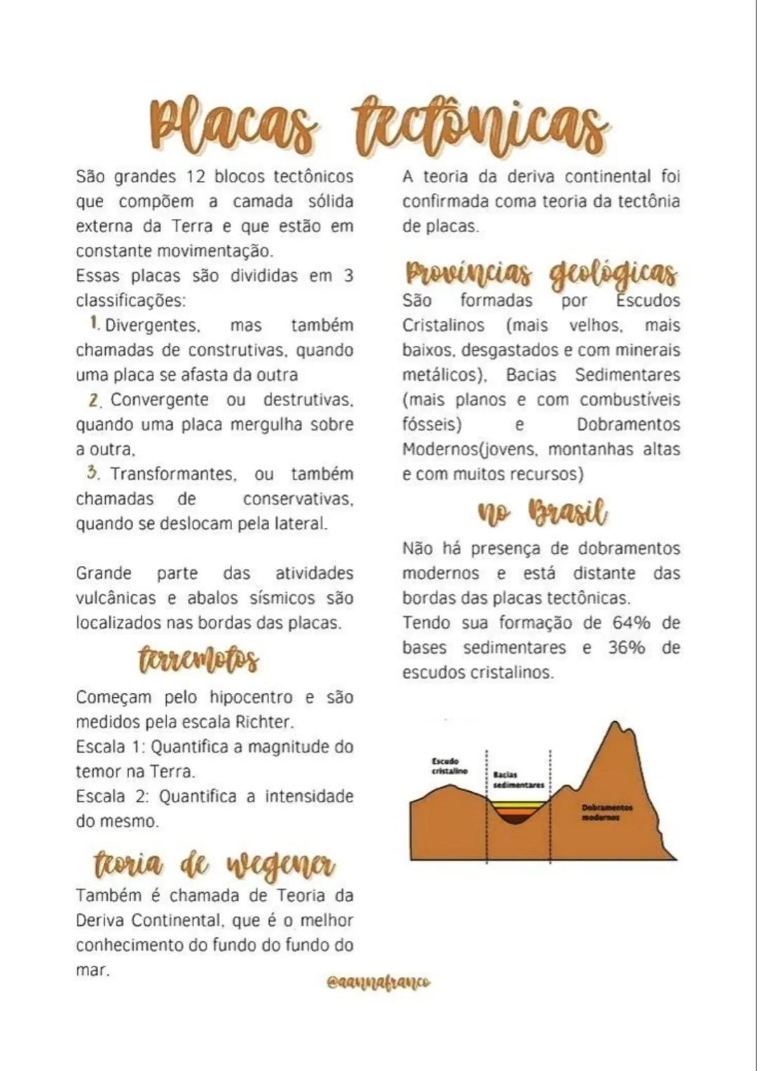 # Placas tectonicas
São grandes 12 blocos tectônicos
que compõem a camada sólida
externa da Terra e que estão em
constante movimentação.
E