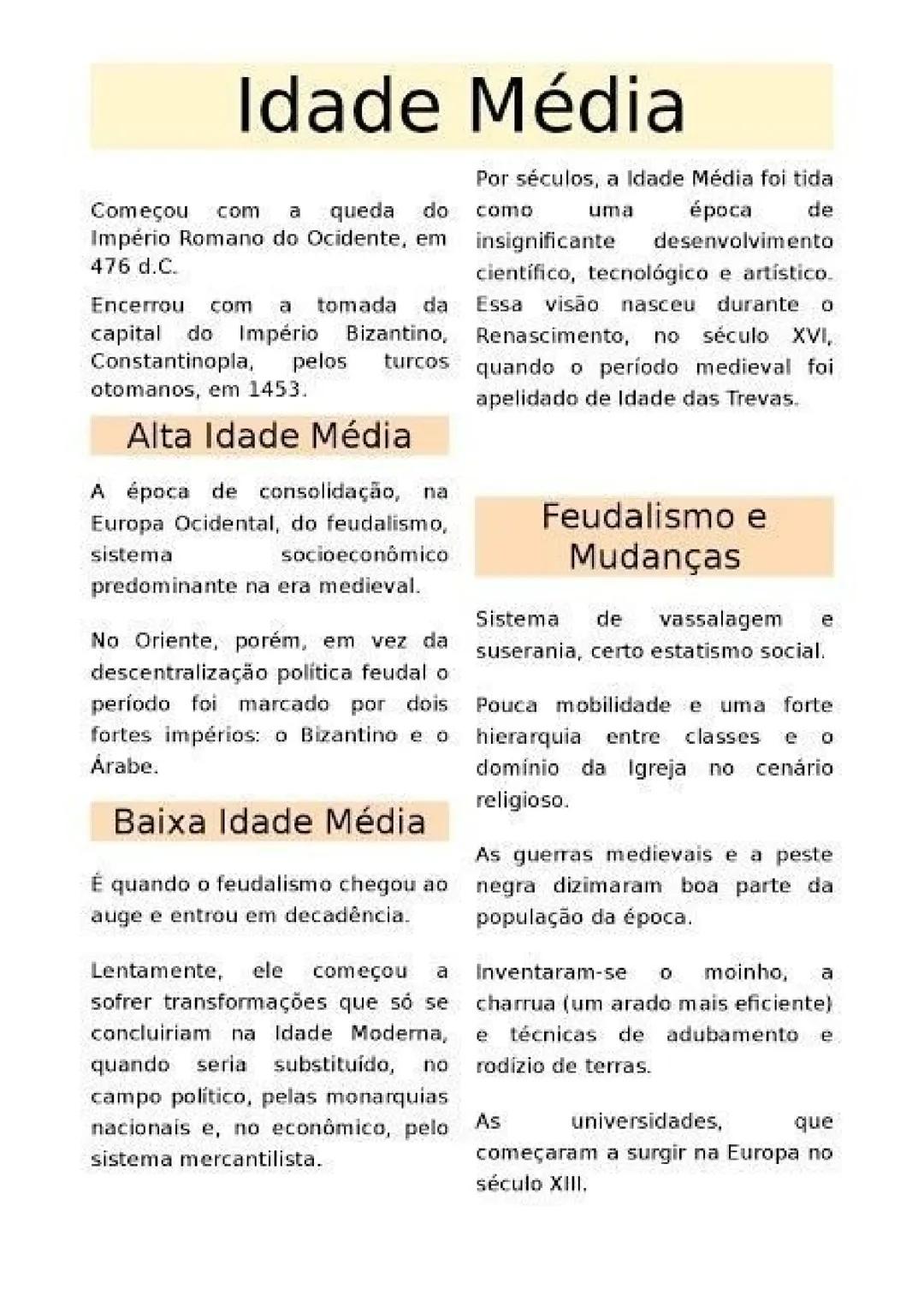 # Idade Média
Começou com a queda do
Império Romano do Ocidente, em
476 d.C.
Encerrou com a tomada da
capital do Império Bizantino,
Consta