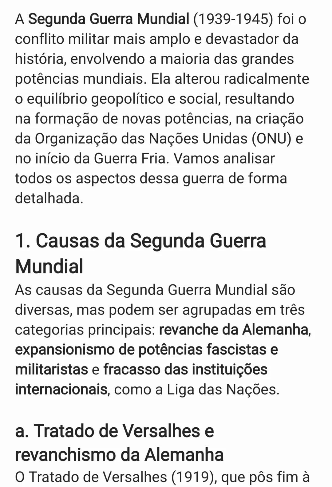 A Segunda Guerra Mundial (1939-1945) foi o
conflito militar mais amplo e devastador da
história, envolvendo a maioria das grandes
potências