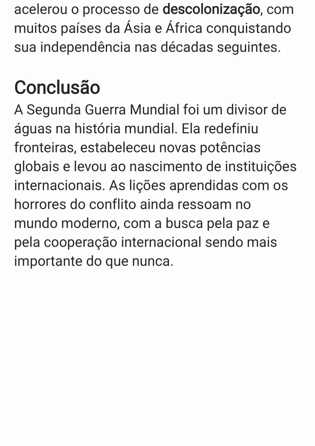A Segunda Guerra Mundial (1939-1945) foi o
conflito militar mais amplo e devastador da
história, envolvendo a maioria das grandes
potências