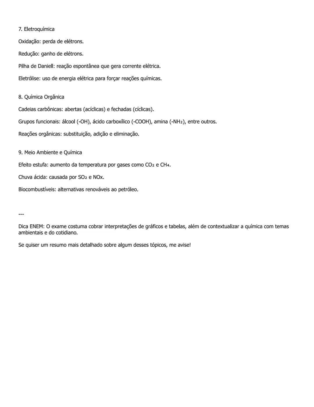 Resumo de Química para o ENEM 2025
1. Propriedades da Matéria
Estados físicos: sólido, líquido e gasoso.
Transformações: físicas (mudança