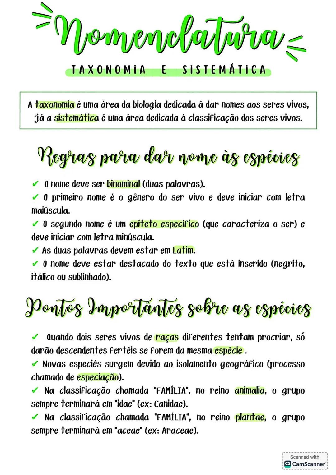 # Nomenclatura =
TAXONOMIA E SISTEMÁTICA
A taxonomia é uma área da biologia dedicada à dar nomes aos seres vivos,
já a sistemática é uma