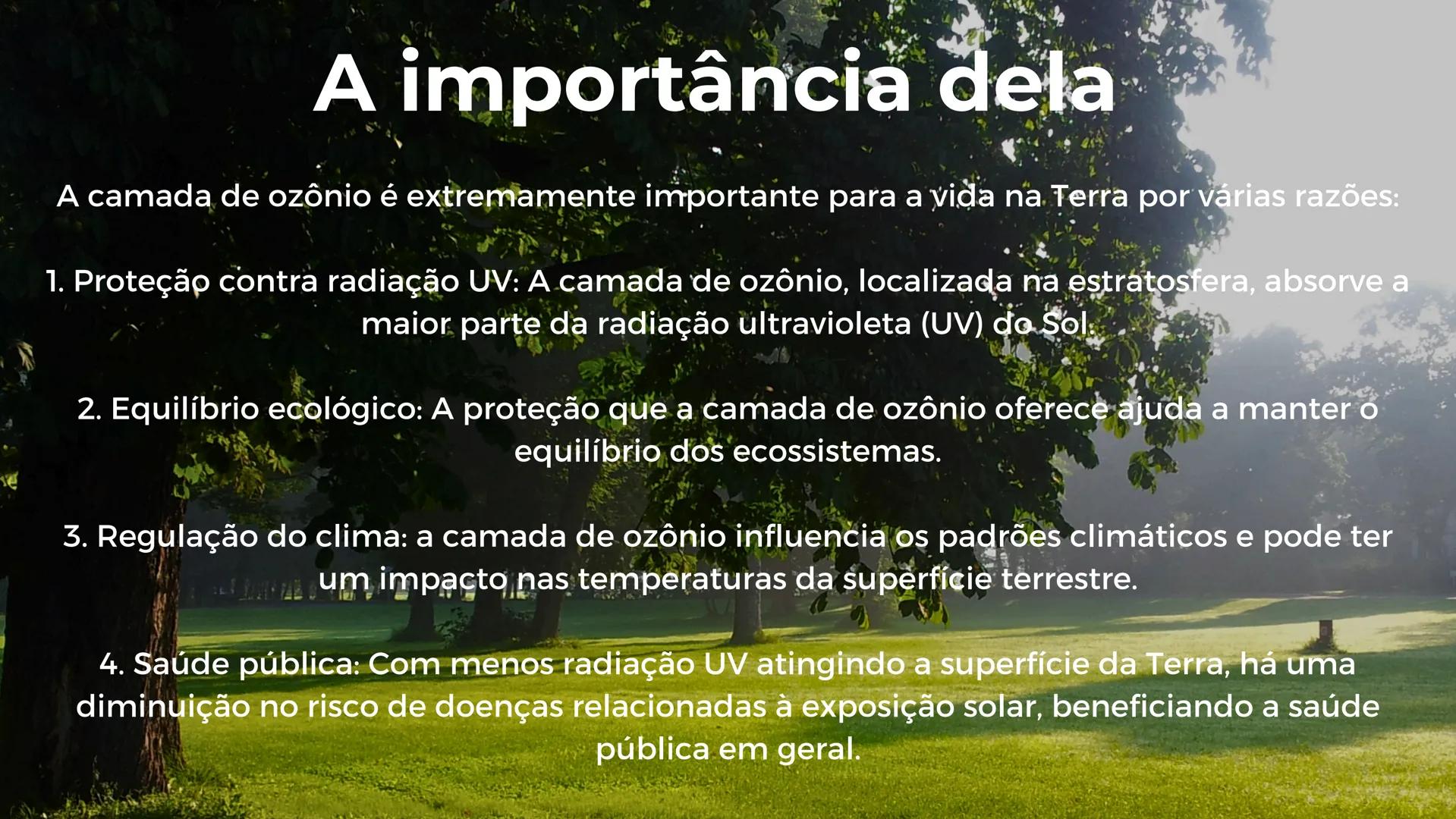 C A M A D A
de
OZÔNIO # O que ela é?
• O ozônio (03) é um dos gases que
compõe a atmosfera e cerca de 90% de
suas moléculas se concentram