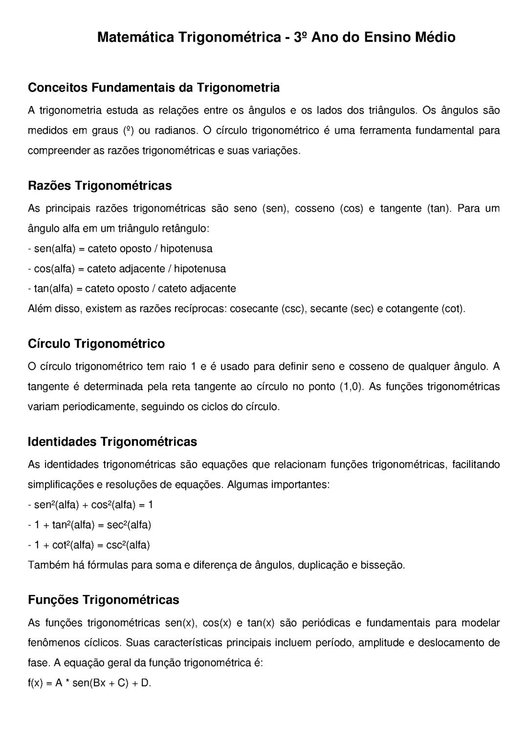 Matemática Trigonométrica para ENEM