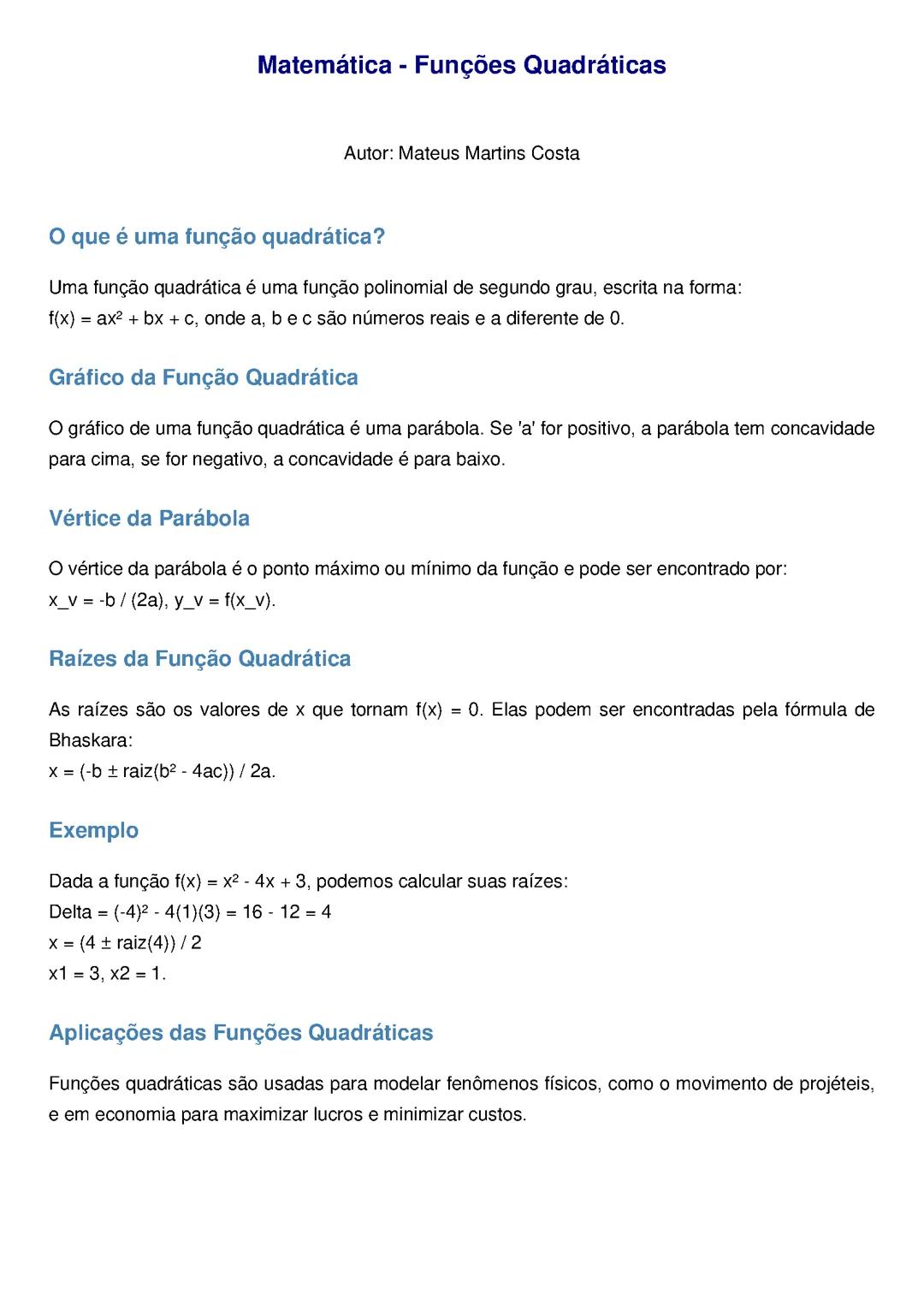 Funções Quadráticas