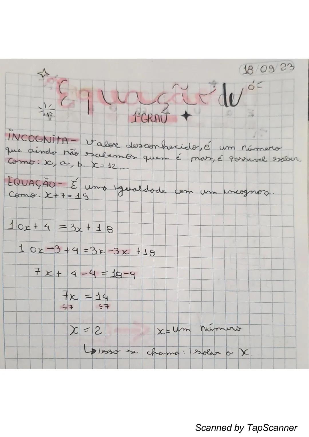 18/09/23
C
# Equaçurdu
2
1-GRAU
INCOGNITA- valve desconhecido, é um número
que aindo não sabemos quem é mars, é possivel esater.
Tomo: x, a