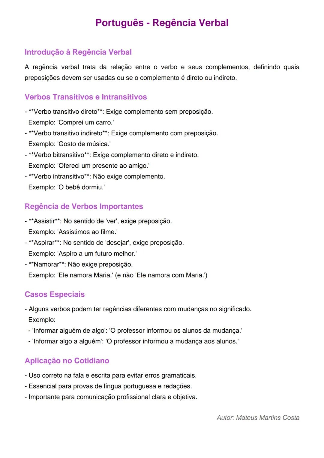 # Português - Regência Verbal
Introdução à Regência Verbal
A regência verbal trata da relação entre o verbo e seus complementos, definindo