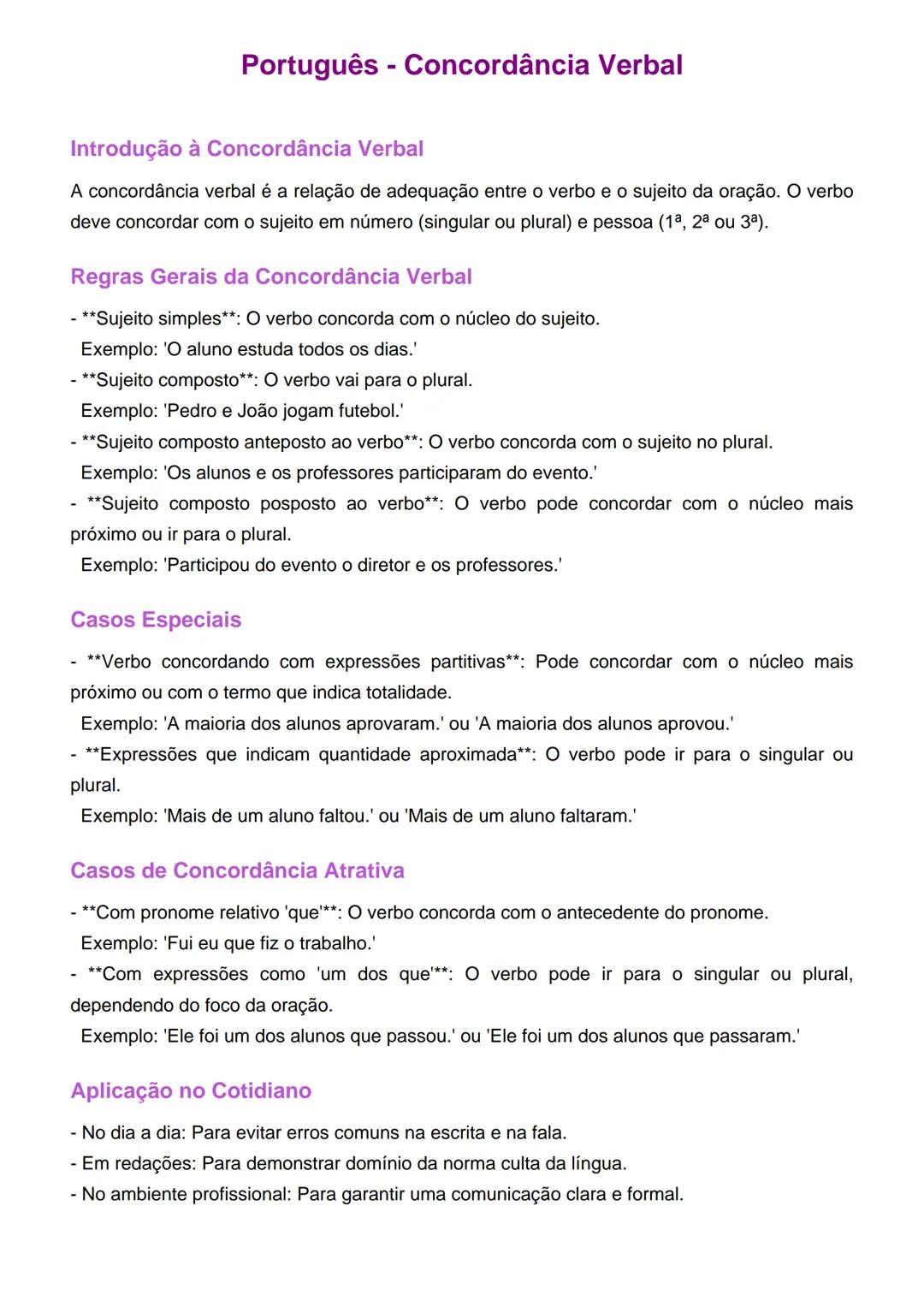 # Português - Concordância Verbal
Introdução à Concordância Verbal
A concordância verbal é a relação de adequação entre o verbo e o sujeit