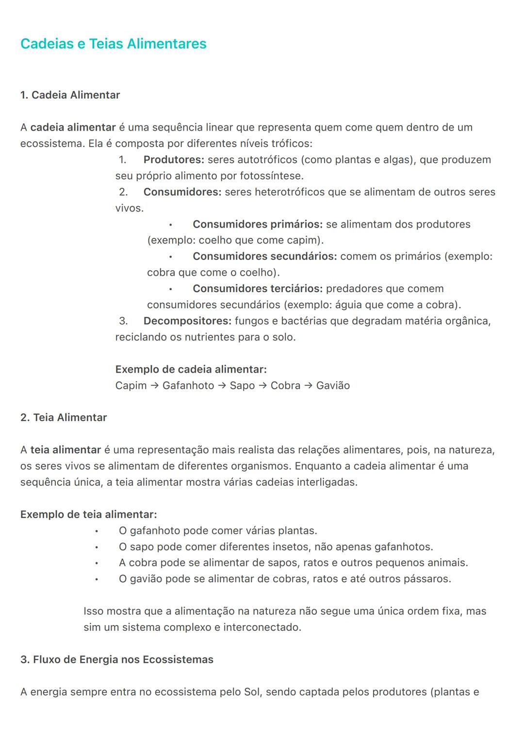 # Cadeias e Teias Alimentares
1. Cadeia Alimentar
A cadeia alimentar é uma sequência linear que representa quem come quem dentro de um
ecos