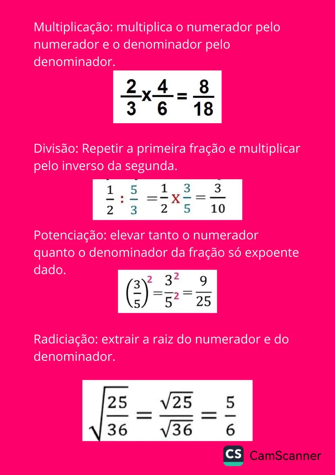 --- OCR Start ---
Matemática Básica
Operações com frações
Adição e subtração (denominadores iguais):
conserva o denominador e soma ou subtra