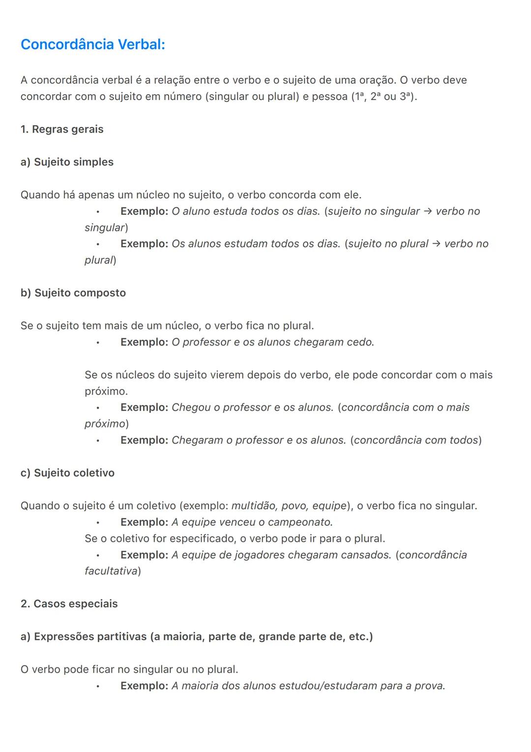 # Concordância Verbal:
A concordância verbal é a relação entre o verbo e o sujeito de uma oração. O verbo deve
concordar com o sujeito em n