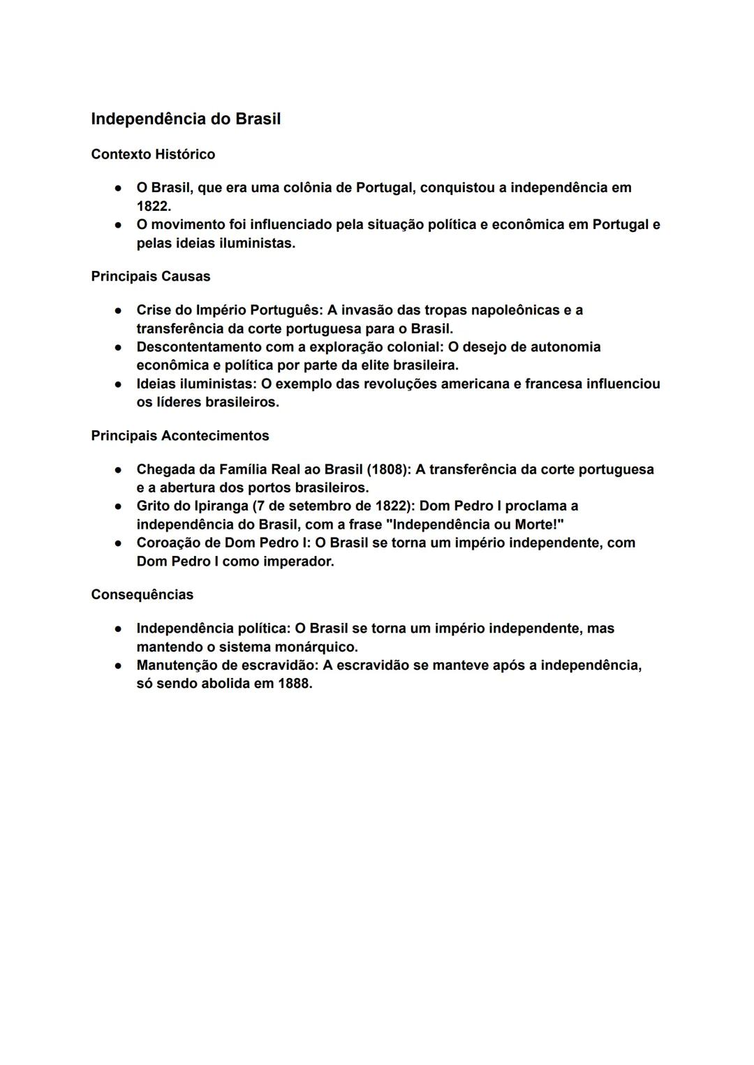 # Independência do Brasil
Contexto Histórico
- O Brasil, que era uma colônia de Portugal, conquistou a independência em
1822.
- O moviment