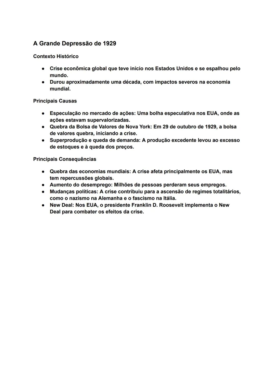# A Grande Depressão de 1929
Contexto Histórico
- Crise econômica global que teve início nos Estados Unidos e se espalhou pelo
mundo.
- Du