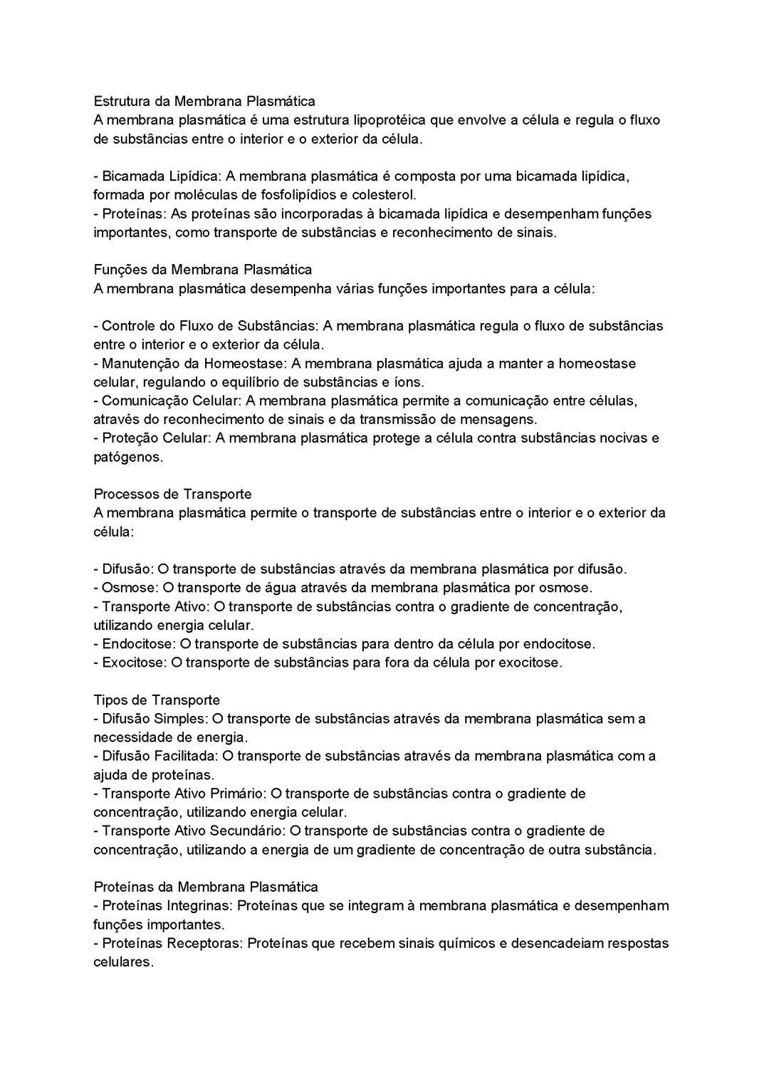 Estrutura e Função da Membrana plasmática