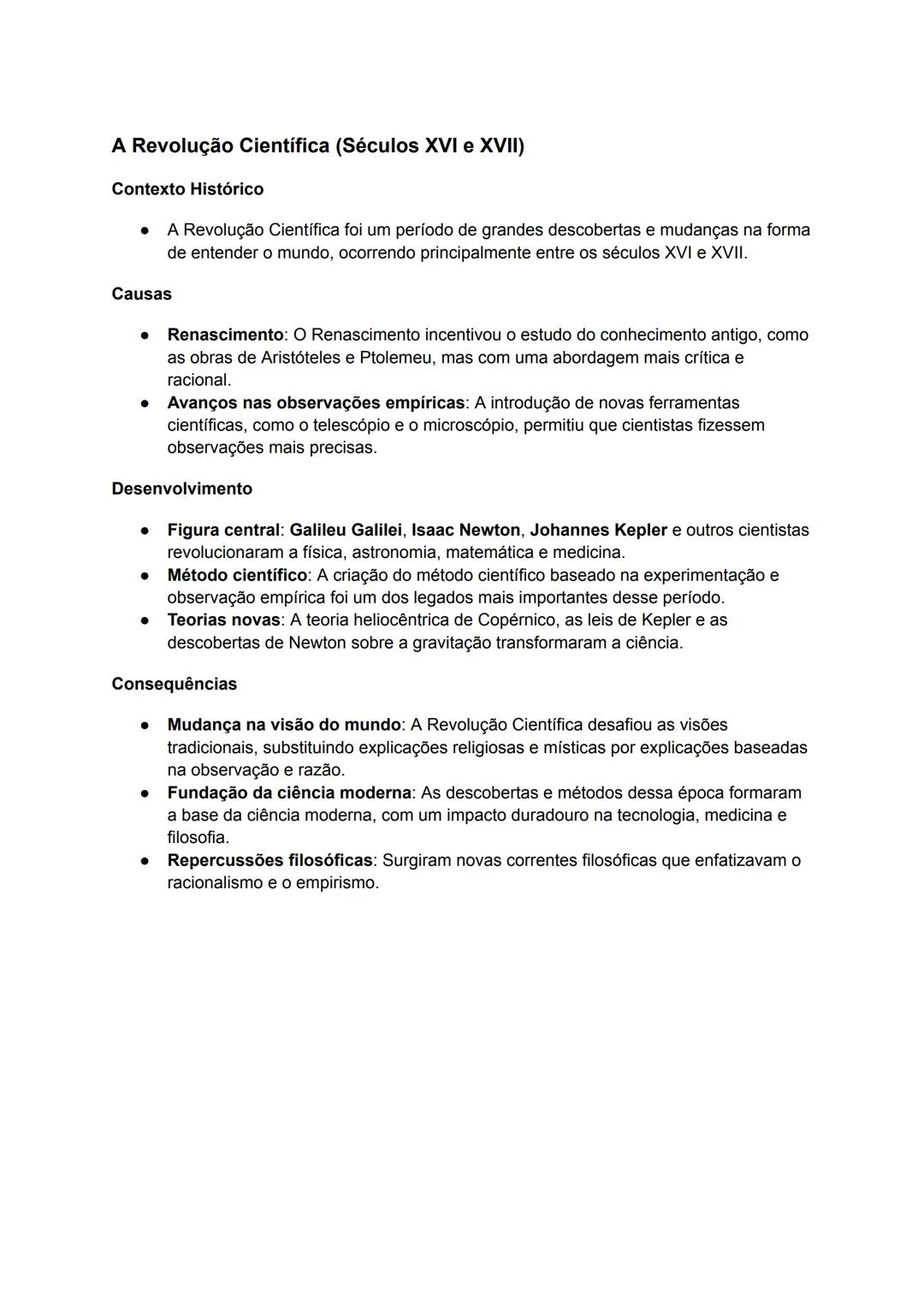 # A Revolução Científica (Séculos XVI e XVII)
Contexto Histórico
* A Revolução Científica foi um período de grandes descobertas e mudanç