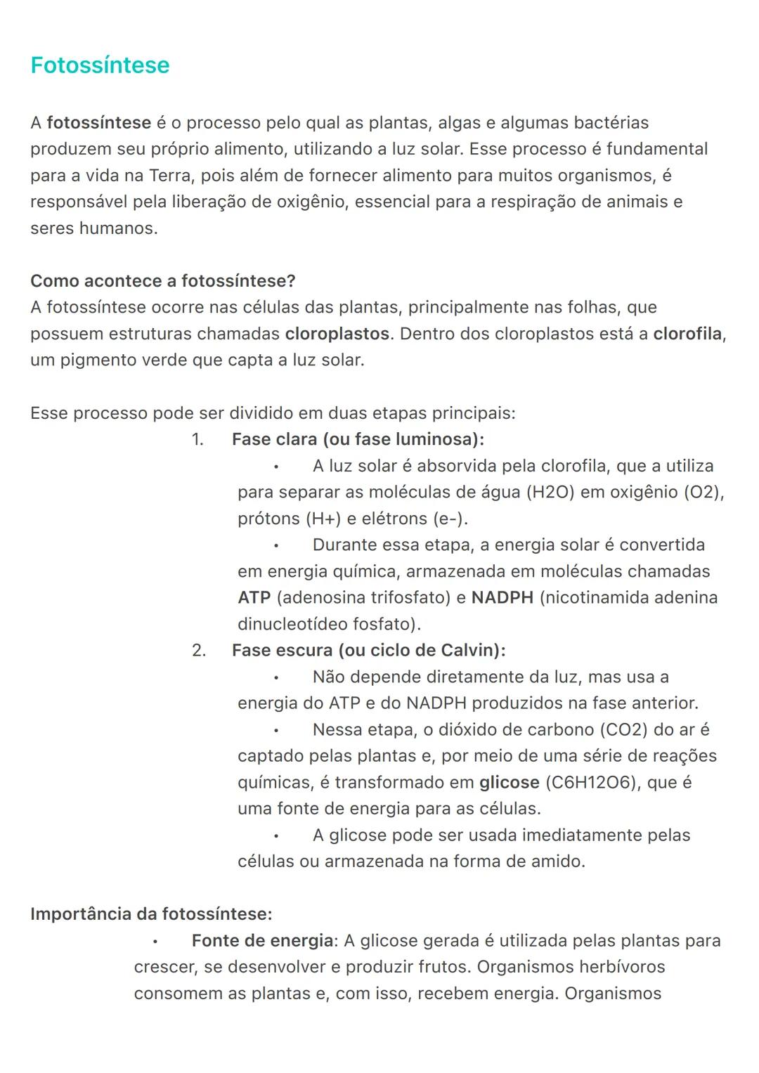 # Fotossíntese
A fotossíntese é o processo pelo qual as plantas, algas e algumas bactérias
produzem seu próprio alimento, utilizando a luz
