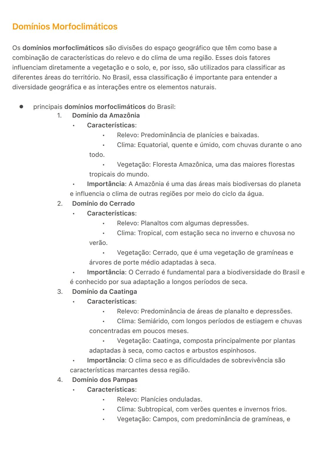 # Domínios Morfoclimáticos
Os domínios morfoclimáticos são divisões do espaço geográfico que têm como base a
combinação de características