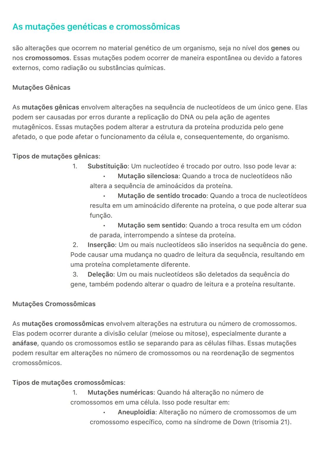 As mutações genéticas e cromossômicas
