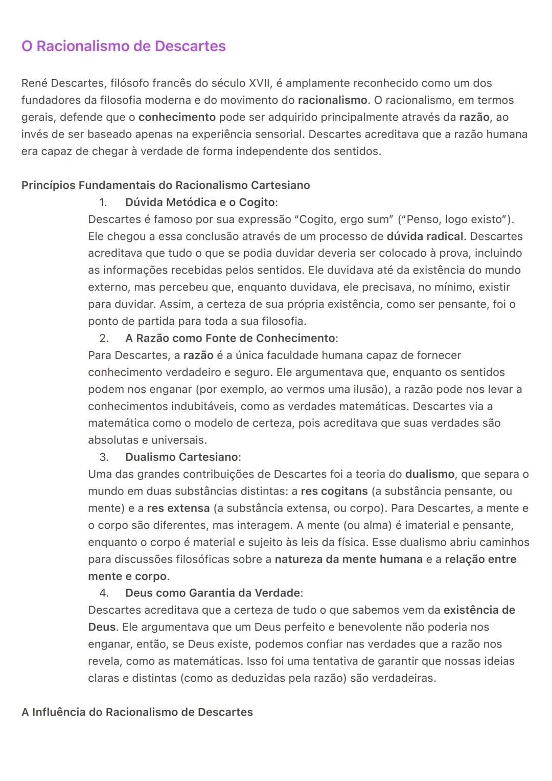 # O Racionalismo de Descartes
René Descartes, filósofo francês do século XVII, é amplamente reconhecido como um dos
fundadores da filosofia
