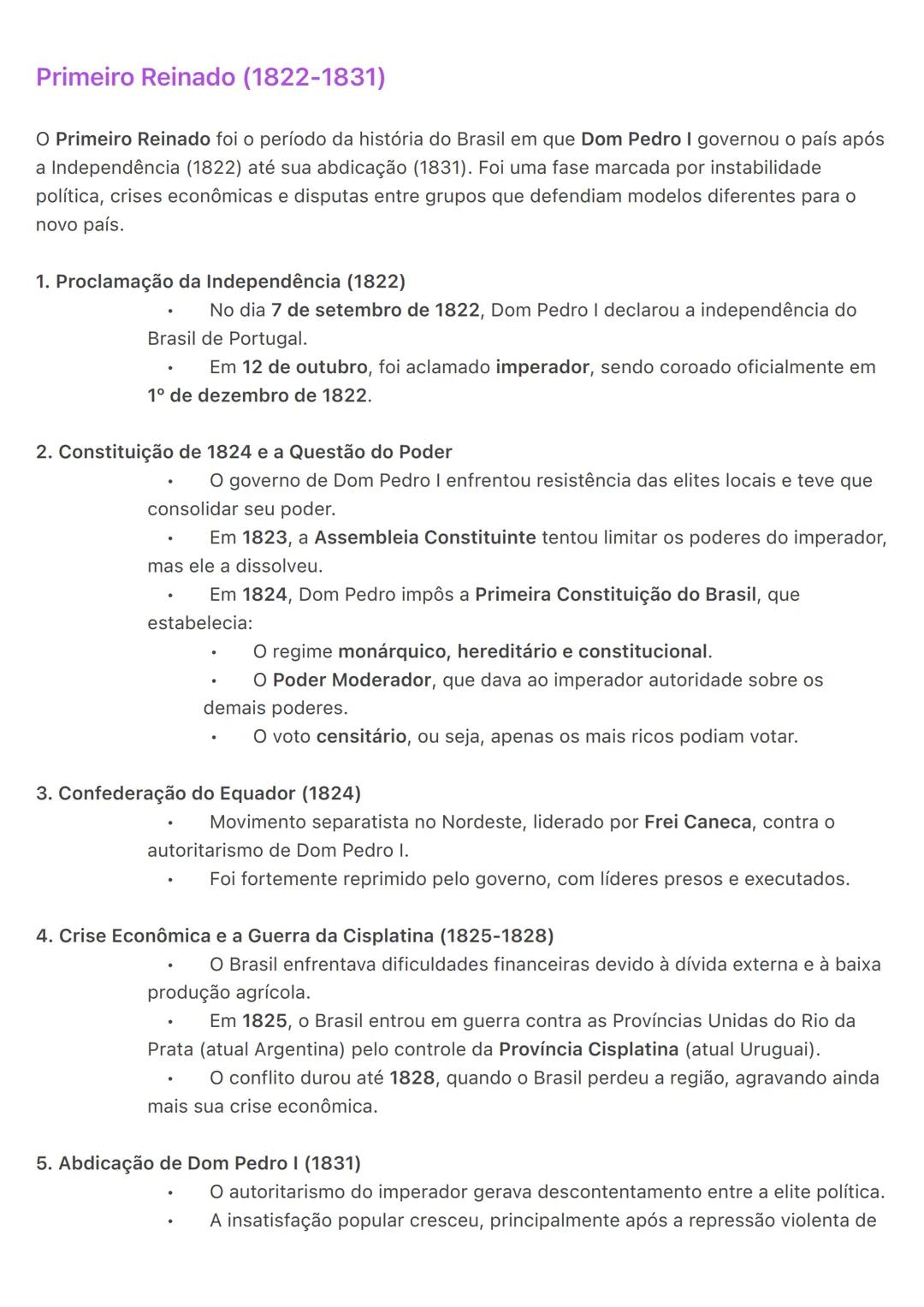 # Primeiro Reinado (1822-1831)
O Primeiro Reinado foi o período da história do Brasil em que Dom Pedro I governou o país após
a Independênc