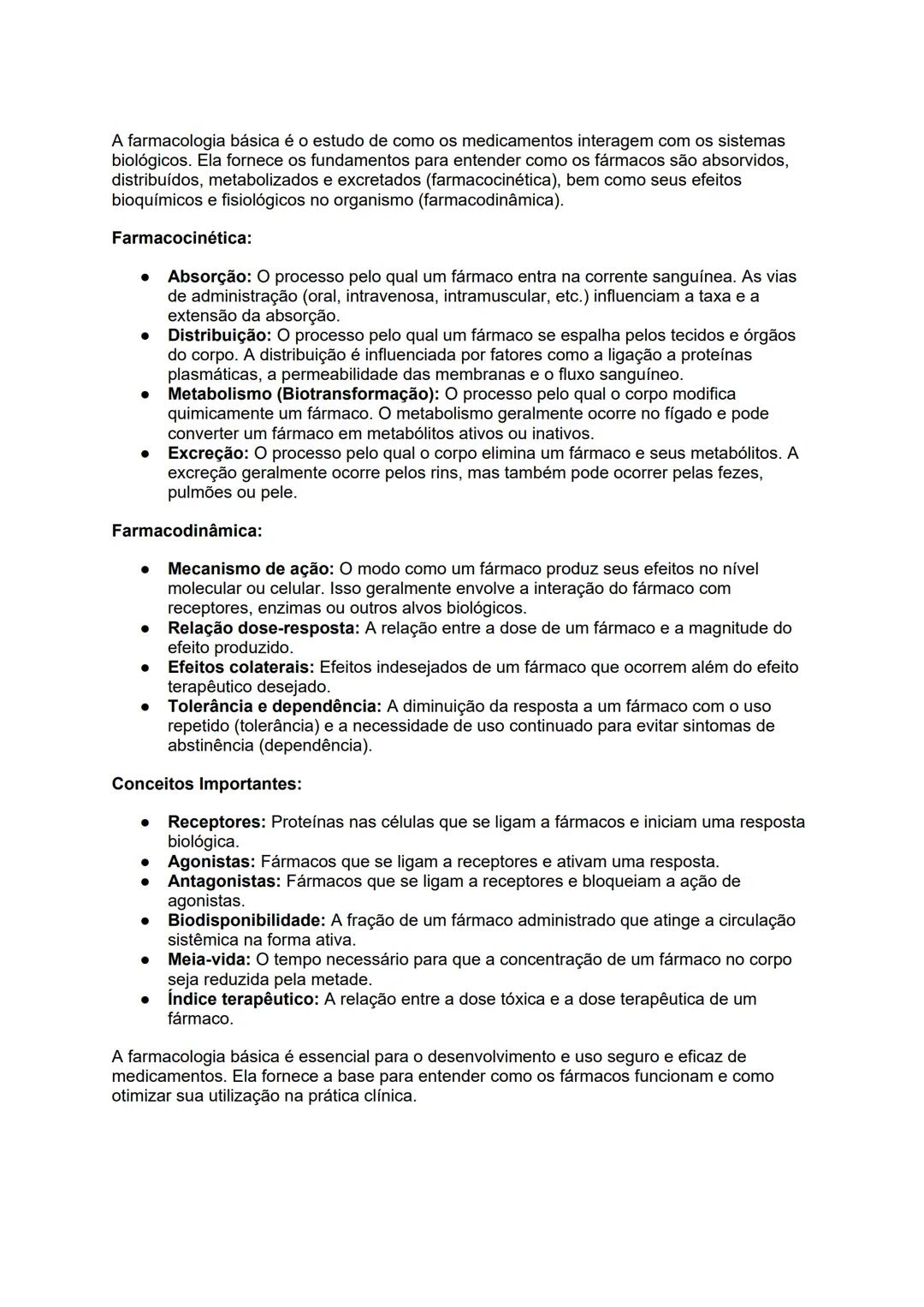 # A farmacologia básica é o estudo de como os medicamentos interagem com os sistemas
biológicos. Ela fornece os fundamentos para entender co