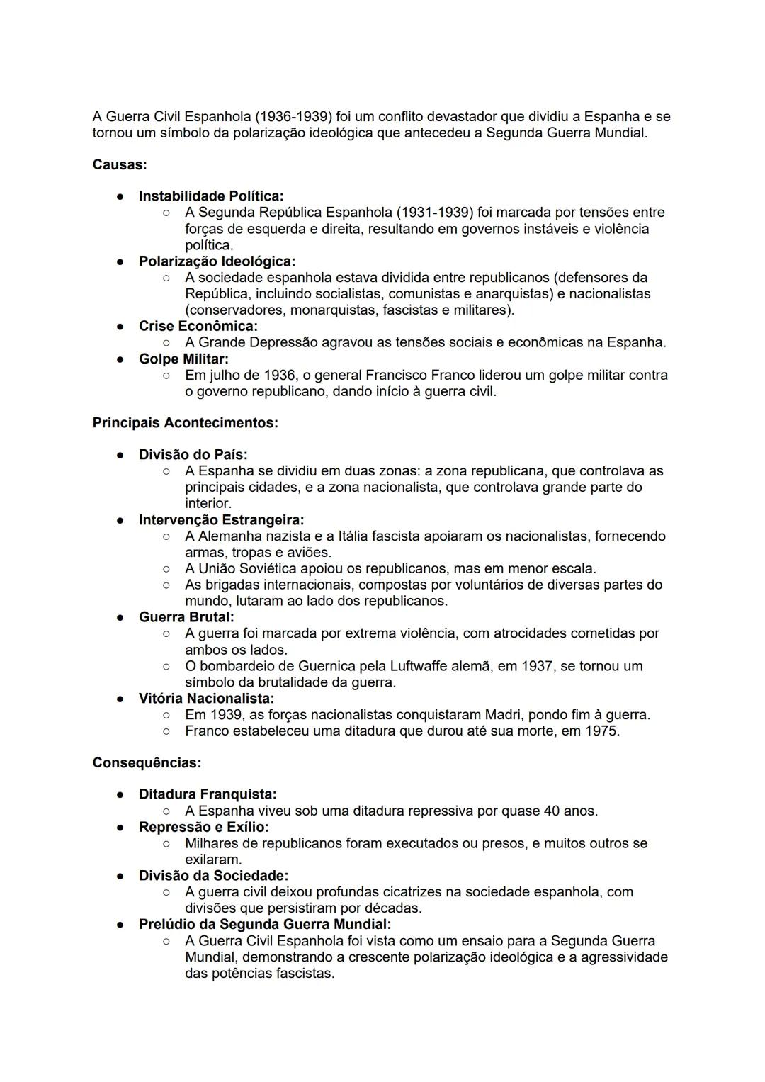 A Guerra Civil Espanhola (1936-1939) foi um conflito devastador que dividiu a Espanha e se
tornou um símbolo da polarização ideológica que a