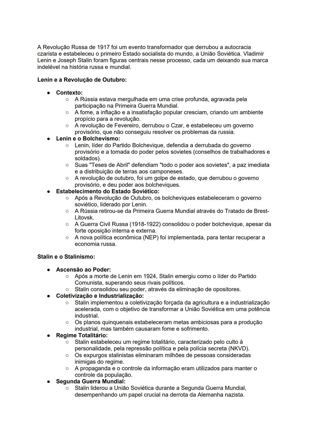 A Revolução Russa de 1917 foi um evento transformador que derrubou a autocracia
czarista e estabeleceu o primeiro Estado socialista do mundo