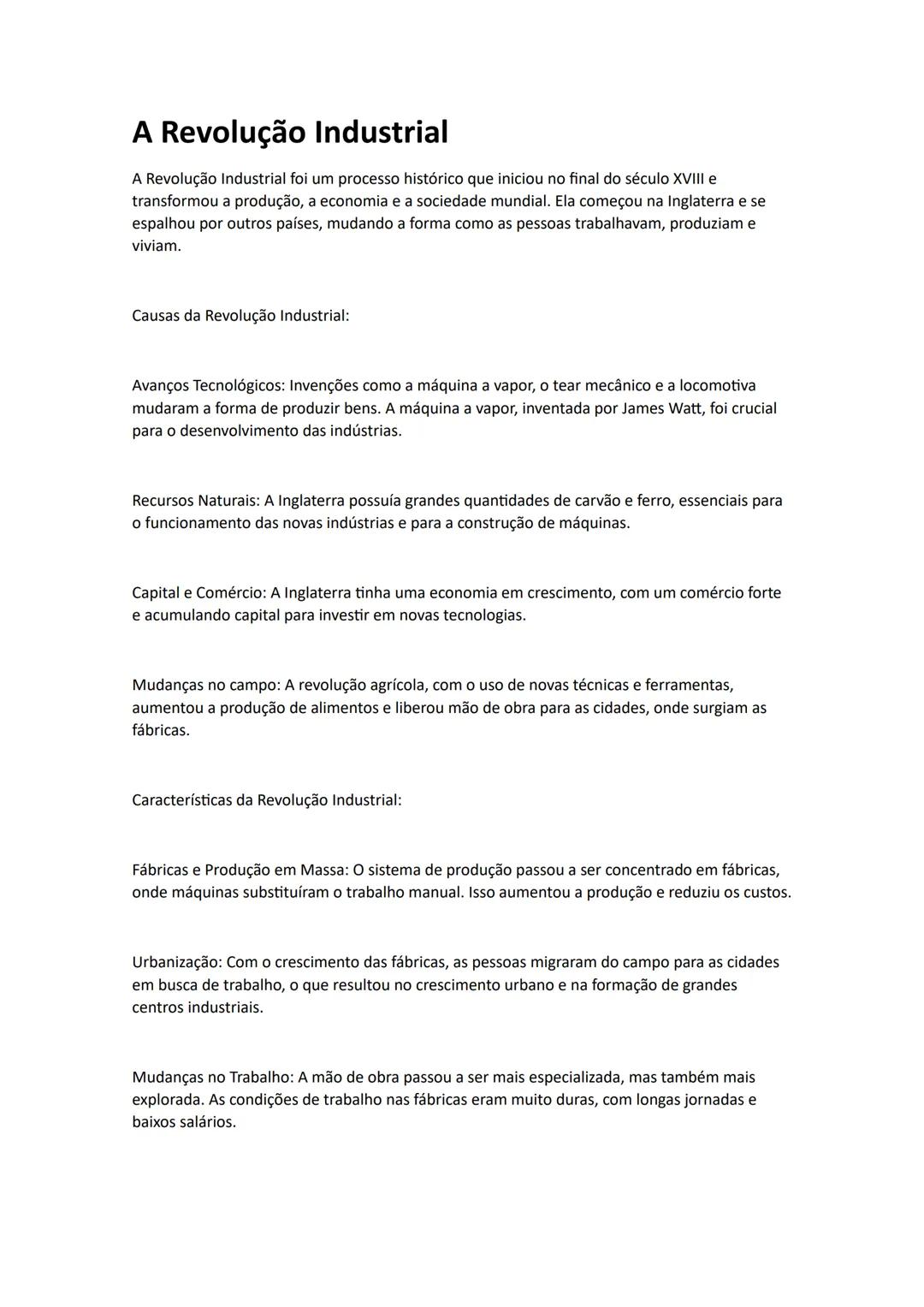 # A Revolução Industrial
A Revolução Industrial foi um processo histórico que iniciou no final do século XVIII e
transformou a produção, a