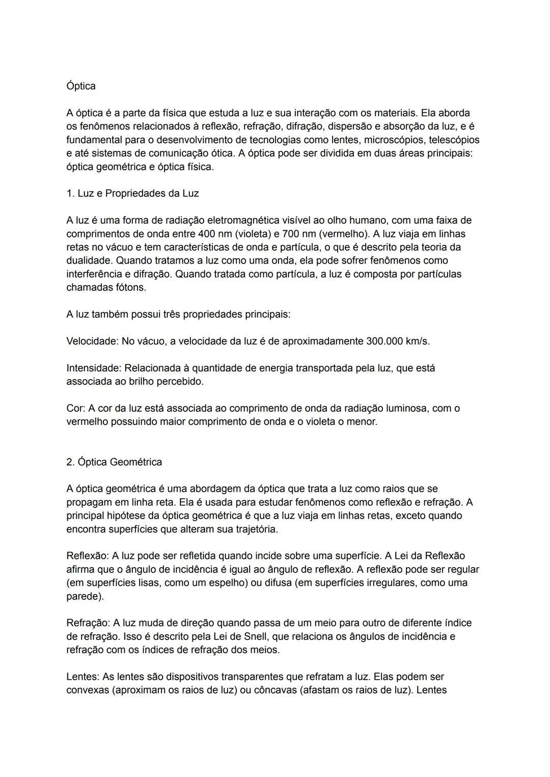 Resumo Completo de Física: Conceitos de Óptica