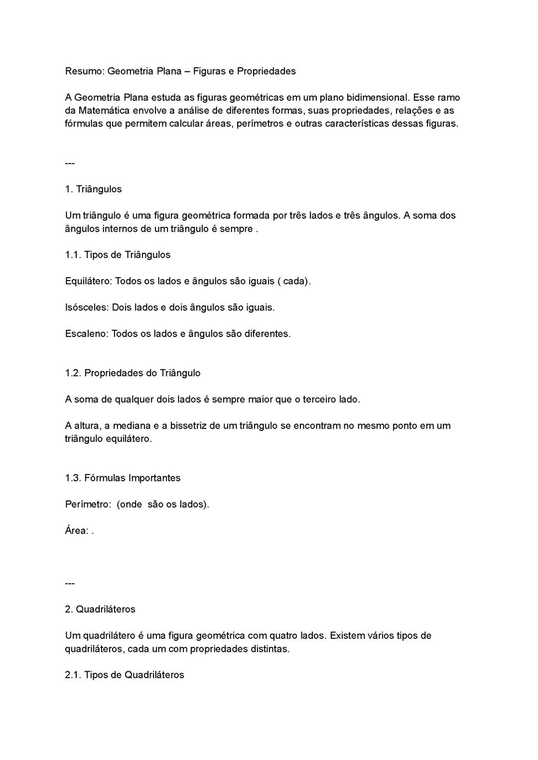 Resumo sobre Geometria Plana - Figuras e propriedades