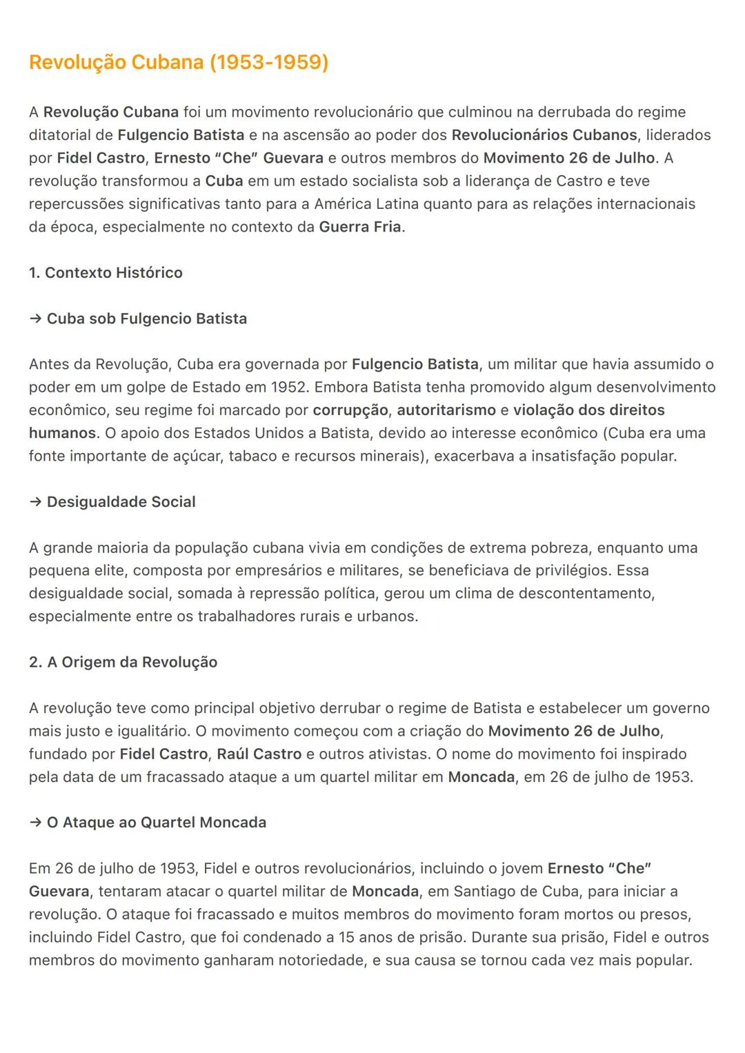 # Revolução Cubana (1953-1959)
A Revolução Cubana foi um movimento revolucionário que culminou na derrubada do regime
ditatorial de Fulgenc