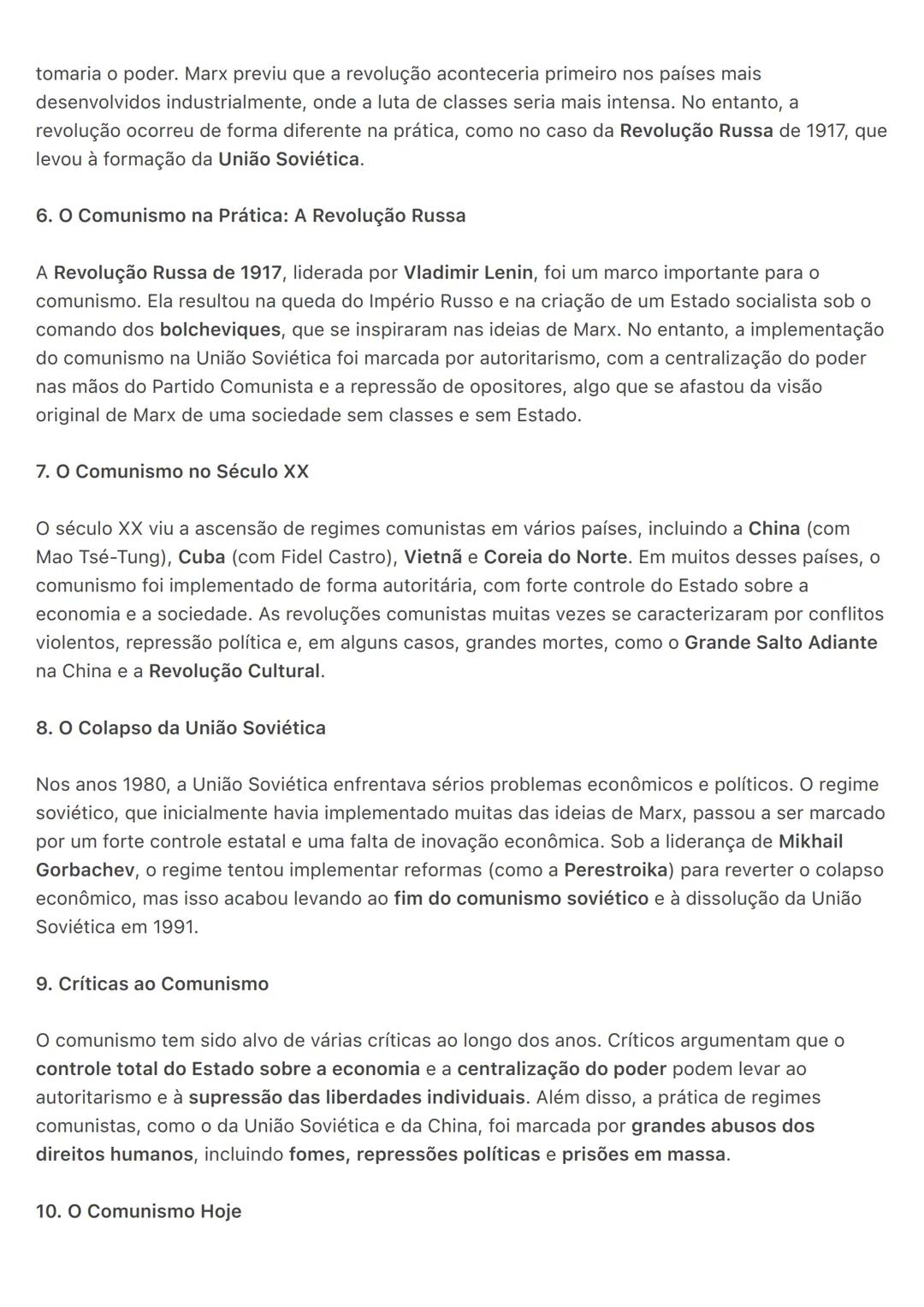 O comunismo é uma ideologia política e econômica que visa estabelecer uma sociedade sem
classes, sem propriedade privada dos meios de produç