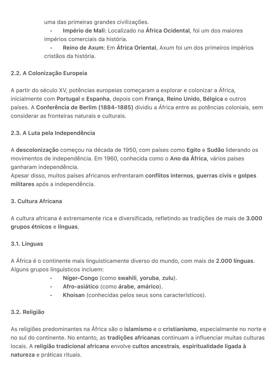 # África
A África é o segundo maior continente do mundo, tanto em extensão territorial quanto em
população, e é considerado o berço da huma