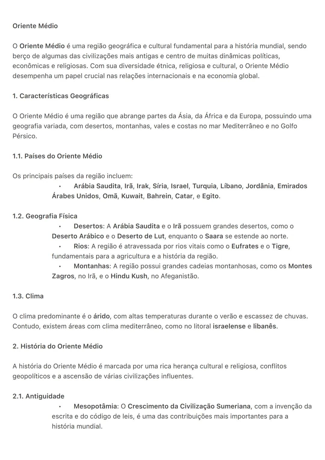 # Oriente Médio
O Oriente Médio é uma região geográfica e cultural fundamental para a história mundial, sendo
berço de algumas das civiliza