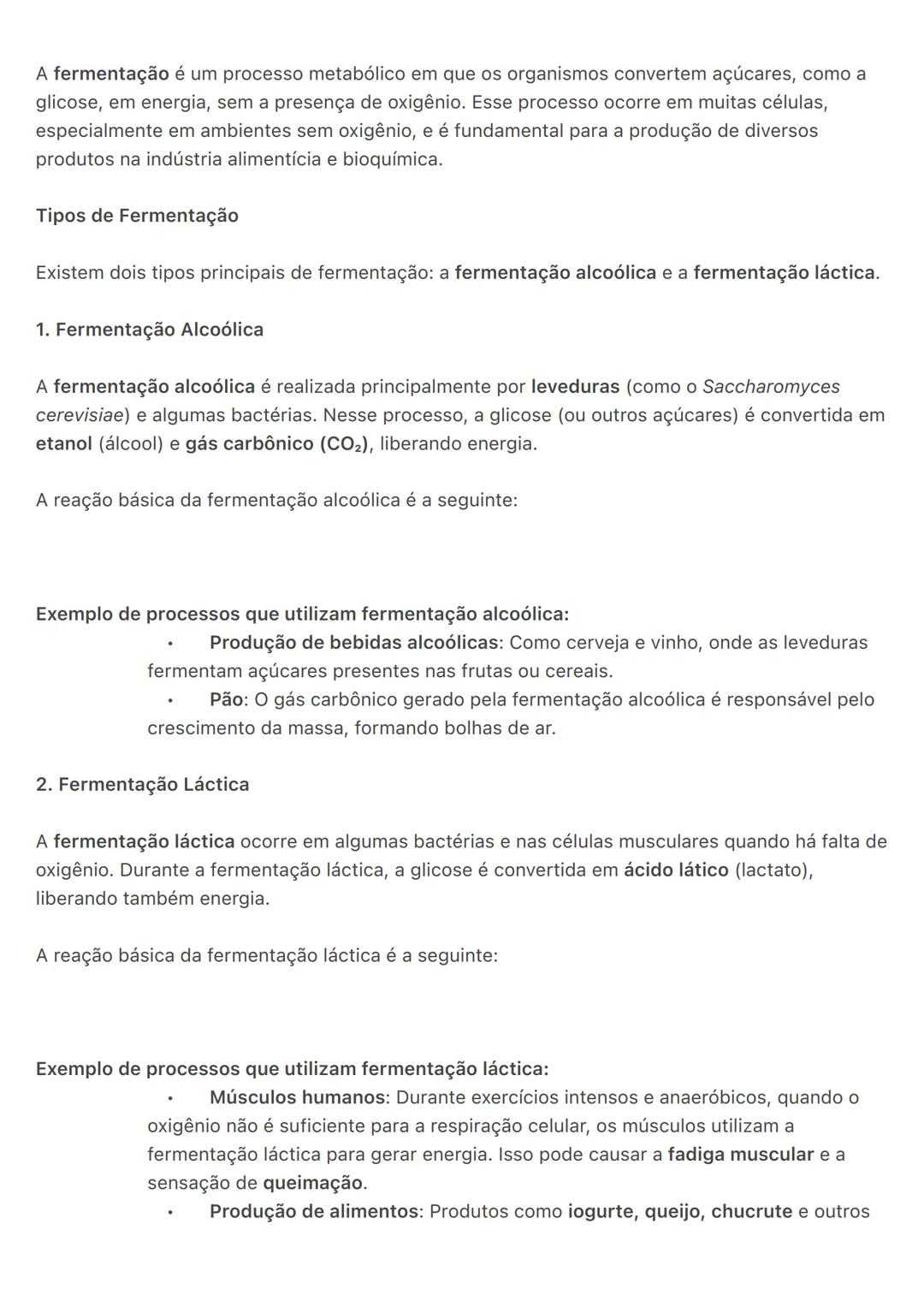 # A fermentação é um processo metabólico em que os organismos convertem açúcares, como a
glicose, em energia, sem a presença de oxigênio. Es