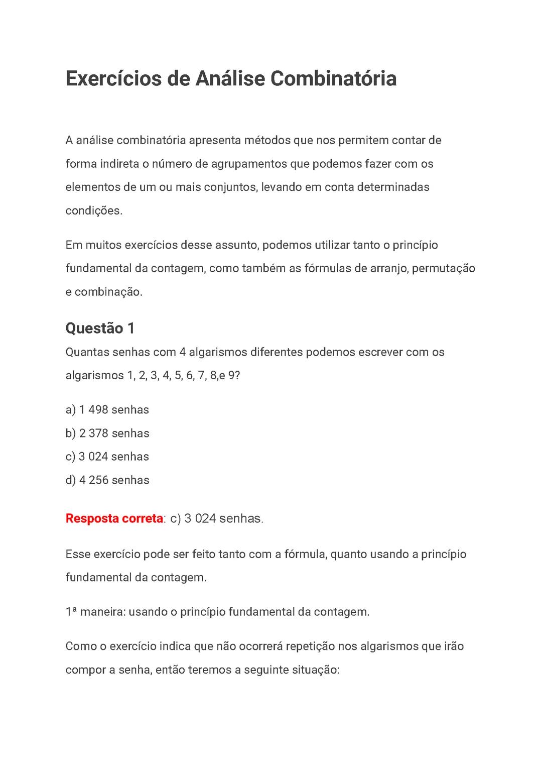 EXERCÍCIOS DE ANÁLISE COMBINATÓRIA
