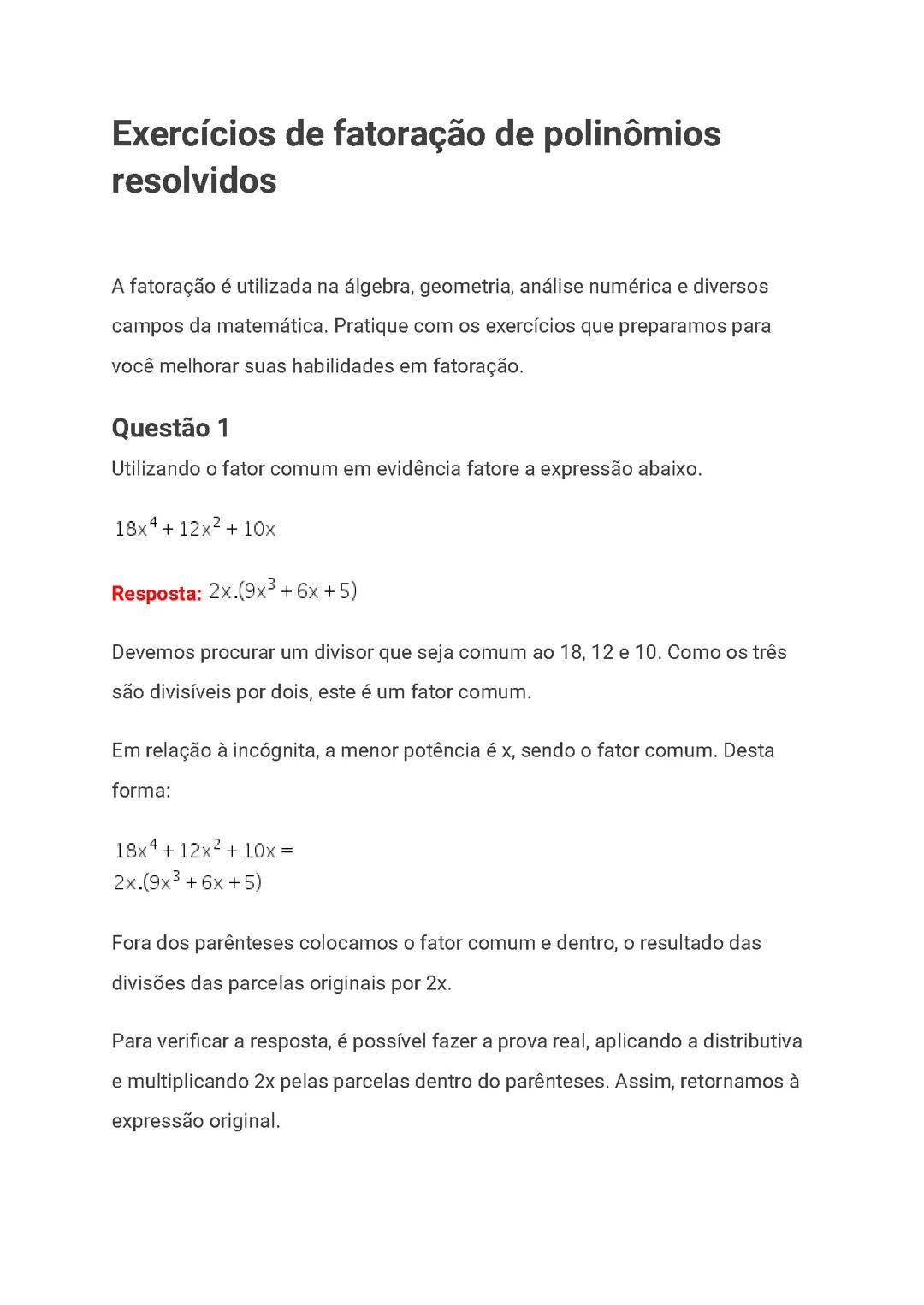 EXERCÍCIOS DE FATORAÇÃO DE POLINÔMIOS