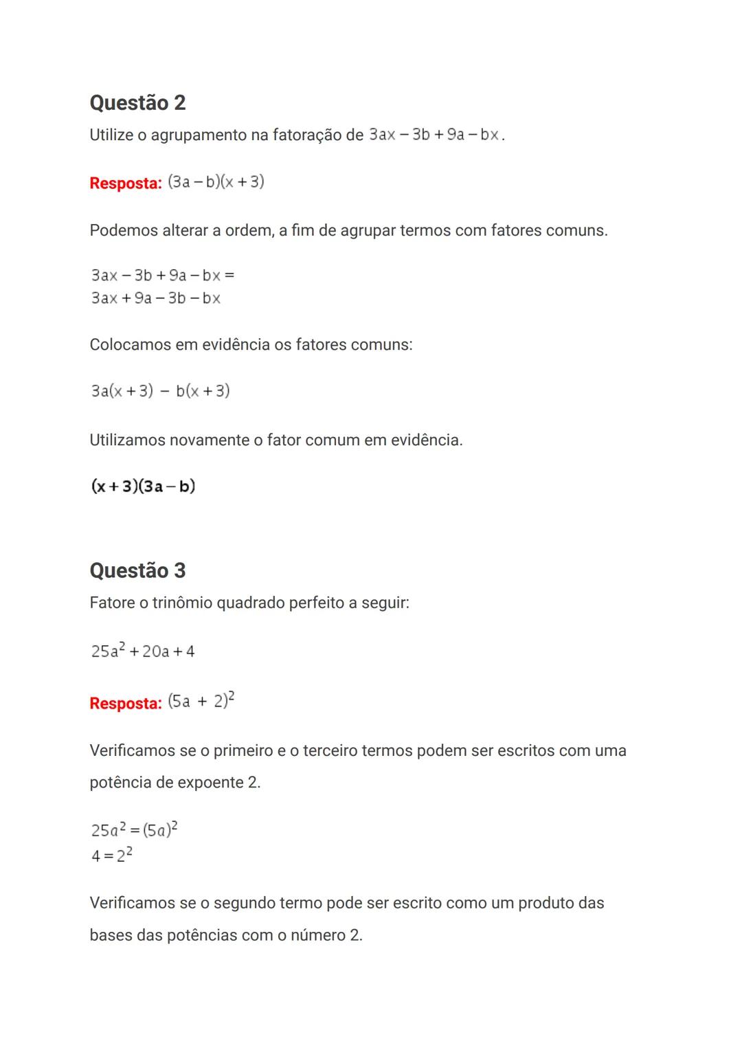 # Exercícios de fatoração de polinômios
resolvidos
A fatoração é utilizada na álgebra, geometria, análise numérica e diversos
campos da mate