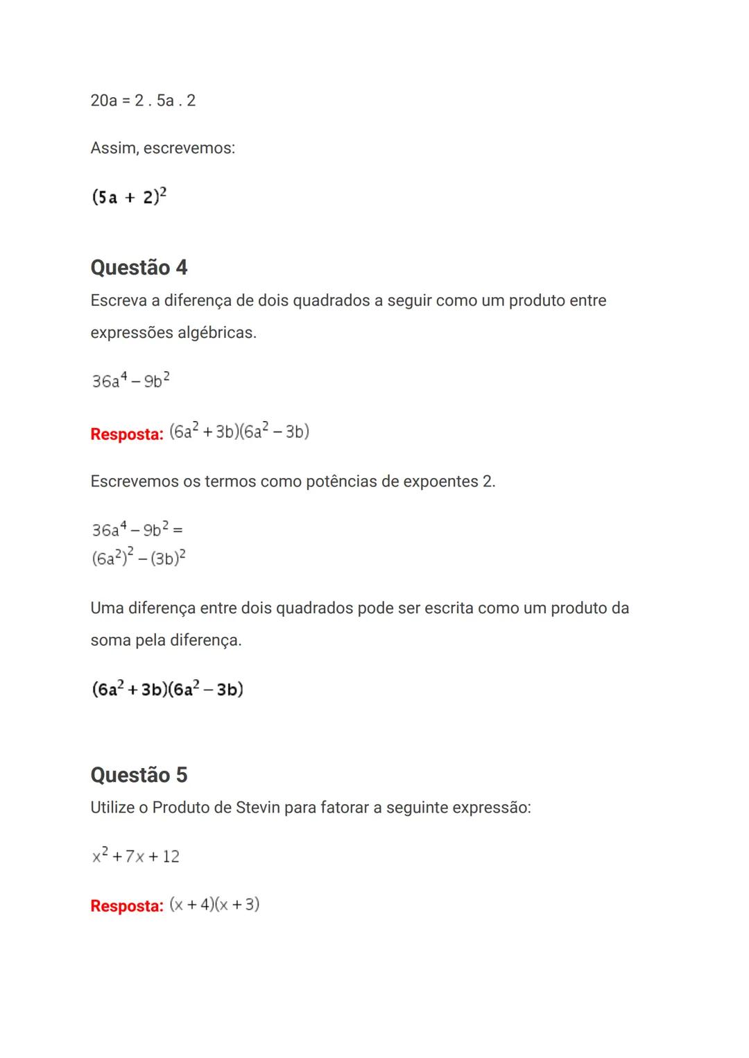 # Exercícios de fatoração de polinômios
resolvidos
A fatoração é utilizada na álgebra, geometria, análise numérica e diversos
campos da mate