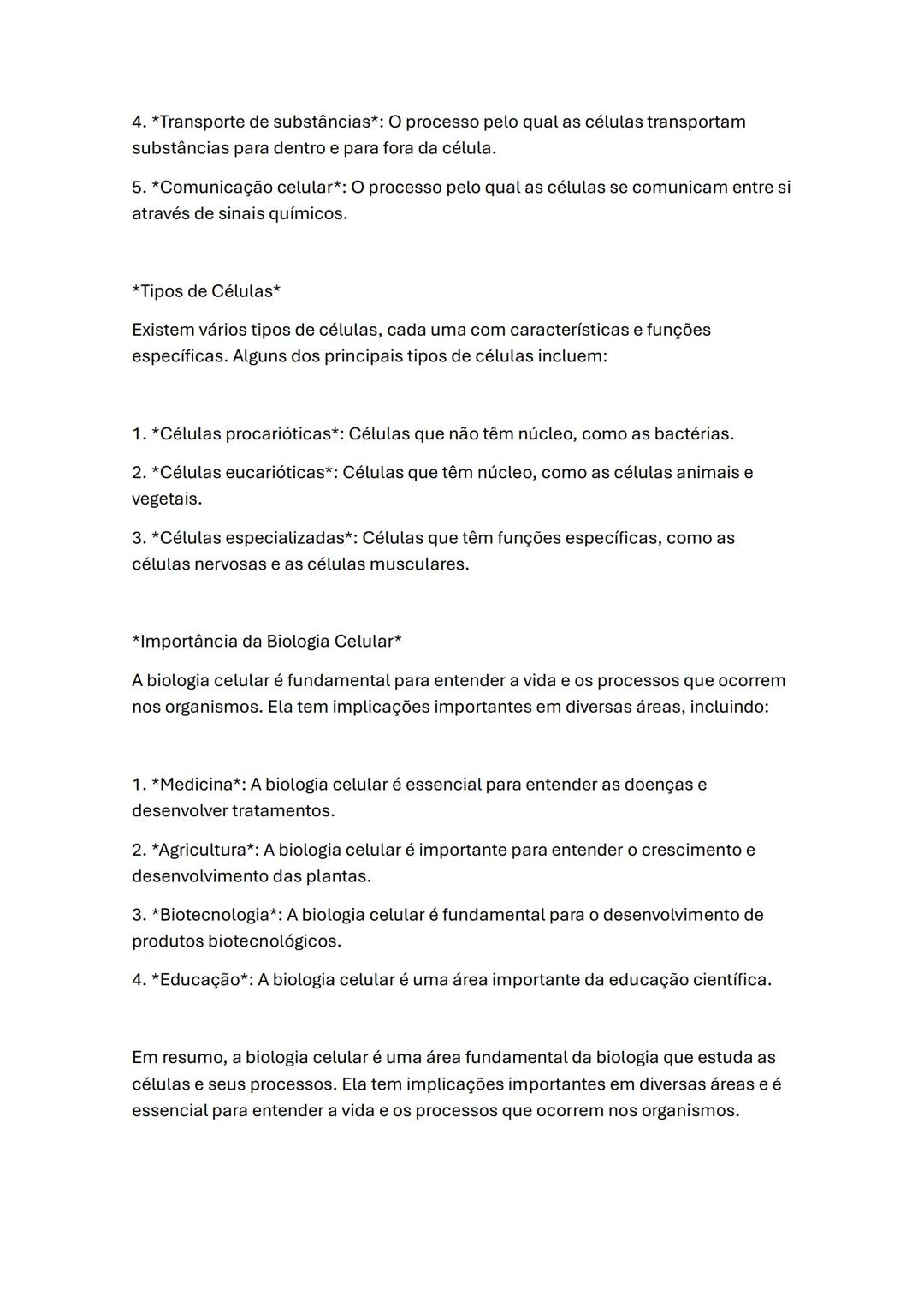 # BIOLOGIA CELULAR
A biologia celular é o estudo das células, que são as unidades básicas da vida. As
células são estruturas complexas que